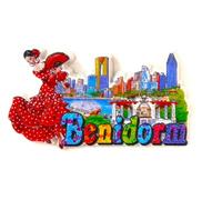 10 cm Fridge Magnet Benidorm Spain, Flamenco Design with Dancer and Urban Landscape, Resin 10 cm, Spanish Souvenir of Alicante Altea Santa Pola Calpe Finestrat