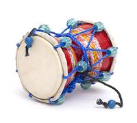 10 cms Small Handmade Traditional Authentic Wooden & Leather Classical Indian Folk Dumroo Damroo Damaru Hand Drum Percussion Instrument Set, Decorative Collectible Showpiece World Musical Instruments