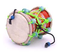 10 cms Small Handmade Traditional Authentic Wooden & Leather Classical Indian Folk Dumroo Damroo Damaru Hand Drum Percussion Instrument Set, Decorative Collectible Showpiece World Musical Instruments