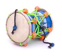 10 cms Small Handmade Traditional Authentic Wooden & Leather Classical Indian Folk Dumroo Damroo Damaru Hand Drum Percussion Instrument Set, Decorative Collectible Showpiece World Musical Instruments