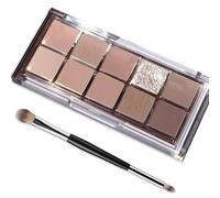 10-Color Cream Eyeshadow Palette With Brushes, in Earthy Brown Tones - Matte, Shimmer & Glitter Finishes - Long-Lasting Cool Toned Smokey Eye Makeup Set, for Older Women