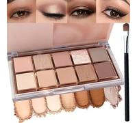 10-Color Korean Eyeshadow Palette in Earthy Brown Tones - Matte, Shimmer & Glitter Finishes - Long-Lasting Cool Toned Smokey Eye Makeup Set for Older Women, Beauty Cosmetics Kit with Brush