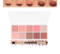 10-Color Matte Shimmer Glitter Eyeshadow Palette in Warm Neutral Rosy Tones for Day to Evening Makeup - Dual-Ended Brush with Mirror for Soft Pink Peach Brown Rose Nude Eye Looks