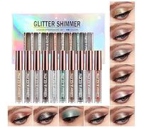 10 Color Metallic Glitter Liquid Eyeshadow Set, Waterproof Smoky Eye Makeup, Long-lasting Quick-drying Glitter Eye Makeup Kit (A)