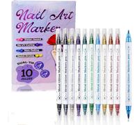 10 Color Nail Art Pens Set, Nail Art Markers Set for Gel Nails, DIY Quick-Dry Soft and Hard Double Headed Nail Pen for DIY Painting Liner, 3D Nail Varnish Pen for Home Salon (1 Set)