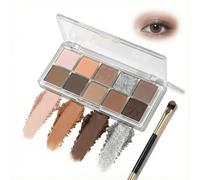 10-Color Neutral Eyeshadow Palette with Silver Glitter - Matte and Shimmer Shades for Everyday or Smoky Looks, Pigmented Long Wear Waterproof Makeup Kit (Silver Glitter Neutrals)