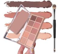 10 Colors Eyeshadow Palette, With Brushes, Pink and Brown Eye Shadow, Smooth Matte Natural Nude, High Pigmented, Blendable & Long Lasting, Travel Size Eye Makeup Palette for Women (Natural Nude)