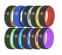 10 Colors Set-Custom Logo Text Two-Tone Silicone Rings 8mm Breathable Rubber Step Edges Rings Wedding Band,Christian Cross Rings/Freemason Compass Symbol Masonic Rings, Silicone, Agate