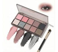 10-Colour Matte & Shimmer Eyeshadow Palette in Neutral Nudes & Smoky Shades - Highly Pigmented, Long-Lasting, Waterproof Formula with Dual-Ended Brush for Easy Day to Night Looks