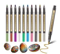 10 Colours Metallic Acrylic Paint Pens Set, Multicolor Metallic Paint Pens Tip 2mm Multi-Surface Acrylic Marker Pens for Fabric Canvas Rock Glass Wood Scrapbook Black Paper Great DIY & Gift for Teens