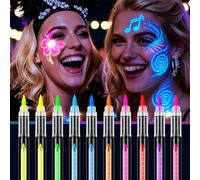 10 Colours Neon Face Paint Pens, Glow in the Dark Face Paint for Skin Washable, Neao Face Tattoo Paint Markers for Halloween, Music Festivals Parties, Festival Makeup Kit