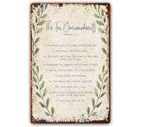 10 Commandment Metal Tin Sign, Ten Commandments Bible Poster, Bible Quotes, Christian Wall Art, Scripture Wall Decor, Leaf Poster Decorations for Home Office 8"x12"