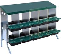 10-Compartment Chicken Nesting Boxes with Legs, Roll Away Metal Chicken Laying Box & Removable Tray, Ventilation Holes & Lid Cover, Easy Egg Collection, Easy Cleaning, for Hens and Ducks, 133.5*52*95