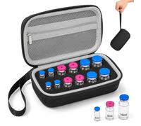 10 Compartment Peptide Box Storage for 3-10 ml Insulin Bottle, 10/20 Pre-Cut Compartments, Insulin Bottle Holder with Handle, Zip Vial Peptide Storage Box for Fridge (Black, 10 Slot)