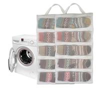 10 Compartment Wash Bag for Socks - Single Zipper, Hanging Strap & - Sock Organiser for Washing Machine & Dryer, Pack of 2 (L)