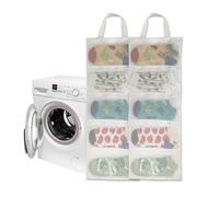 10 Compartment Wash Bag for Socks - Single Zipper, Hanging Strap & - Sock Organizer for Washing Machine & Dryer, Pack of 2 (S)