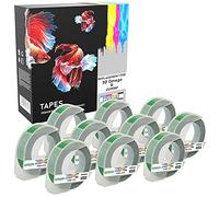 10 Compatible S0898160 White on Green 9mm x 3m Embossing Label Tapes Replacement for 3D Omega and Junior Label Makers