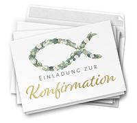 10 Confirmation Invitation Cards - Leaf Fish Design - Modern Folding Cards with Envelopes - Invitations for Confirmation Party Invitation Cards