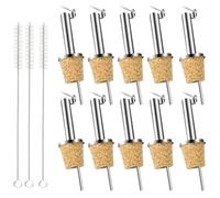 10 Cork Bottle Pourers with 3 Straw Brushes, Stainless Steel Wine Speed Pourers with Dust Cap, Olive Oil Bottle Drizzler Spouts, Liqueur Spirits Dispensers, Bottle Stoppers for Pouring Syrup/Vinegar