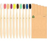 10 Count Bamboo Toothbrush, Soft Bristle for Adults, Eco Friendly Natural Wooden Toothbrushes, Vegan Organic Bamboo Travel Tooth Brush (10 Colors)