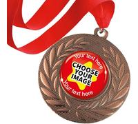 10 Create Your Own Personalised Customised Ribbon Medals Medallions Sports Day Reward Trophy 23mm Primary Teaching Services (Bronze - Red)