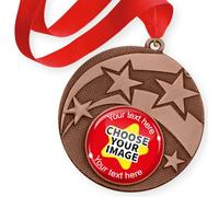 10 Create Your Own Personalised Customised Ribbon Star Medals Medallions Sports Day Reward Trophy 23mm Primary Teaching Services (Star, Bronze - Red, 50mm)