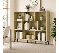 HOMCOM 3-Tier Bookshelf with 10 Cubbies, Book Shelf with Wood Legs, Oak