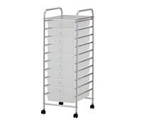 Greenfields 10 Drawer Mobile Storage Trolley Unit Rolling Organiser on Wheels, Utility Cart Rack Shelves for Salons, Beauty, Make Up, Hairdressers, Office, Home Stationary (White)