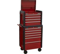 702 x 477 x 1440mm 10 Drawer Combination Tool Chest - RED Mobile Storage Box