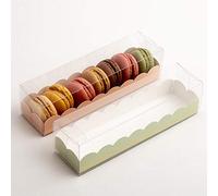 10 Empty Macaroon Boxes - 190x50x50mm Clear Box with Green Elegance Insert