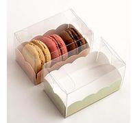 10 Empty Macaroon Boxes - 80x50x50mm Clear Box with Green Elegance Insert