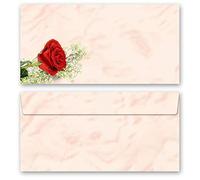 10 envelopes (windowless) Flowers & Petals, Love & Wedding, RED Rose DIN Long (220x110 mm) | Paper-Media