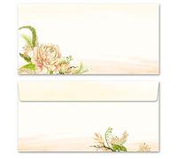 10 envelopes (windowless) Flowers & Petals, Peonies DIN Long (220x110 mm) | Paper-Media