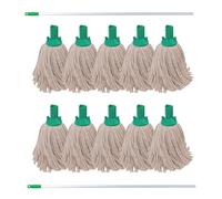 10 Exel Cotton Mop Heads and 2 Colour Coded Mop Handles (Green)