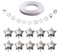 10 Five Point Star Foil Balloons, 1 Train Flag, 1 Ribbon, Helium Balloons, Silver Balloons, Engagement Party Decorations, Star Balloons