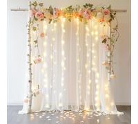 10 FT Sheer Backdrop - Curtain Lights Included - White Tulle Backdrop for Birthday Party, Wedding Stage Decoration