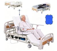 10 Function Full Electric Hospital Bed with Mattress for Home Use, Auto Turning Medical Bed, 5" Locking Casters, Remote Control, Bedpan, Dining Table Board, IV Pole, Up to 550LBS