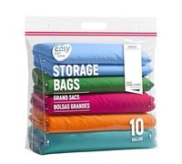10 Gallon Jumbo Zip Lock Plastic Bags with Handle and bottom 24"x20.5"+7",XL Size Reusable Storage Bag with Double Zipper for Clothing,Travel,Moving,Beach,BPA-Free,3.15-Mil Thick