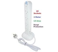 SMJ S10WTTB - 10SKT 2MTR 13A Mini Surge Tower White with Neon