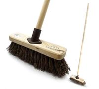 10” Garden Broom Outdoor with Durable Support Bracket Yard Brush Heavy Duty with 120 cm Wooden Handle Natural Stiff Bassine Hard Bristle Broom Sweeping Brush