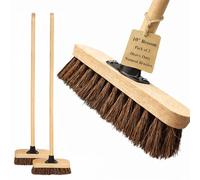 10” Garden Broom Outdoor with Wooden Handle Natural Stiff Bassine Hard Bristle Push Broom with Durable Support Bracket Yard Brush Heavy Duty Outdoor Stiff Sweeping Yard Brush (2)