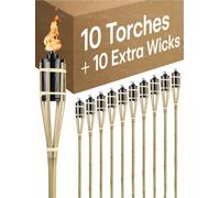 10 Garden Torches 90 cm Natural Colour Bamboo Environmentally Friendly Long Burning Time Refillable