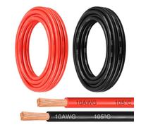 10 Gauge OFC Wire,10FT Pure Copper Wires, 10AWG Battery Cable Red & Black Oxygen Free Stranded Low Voltage Bare Copper Welding Wire for Solar Panel,Boat,Trailer,Generator,Car,Motor (10 AWG 10FT)