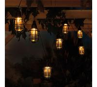 10 Geometric Solar String Lights Outdoor Garden Party Black Cage Warm White