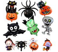 10 Giant Halloween Foil Balloons - Pumpkin, Spider, Bat, Witch, Skeleton, Ghost for Kids Party Decoration