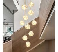 10 Glass Ball LED Chandelier, Minimalist Staircase Pendant Light, Creative Long Chandeliers, Gypsophila Long Hanging Lights, Modern Ceiling Lights In The Villa, Stairwells And Living Room (Color:gold)