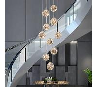 10 Glass Ball LED Chandelier, Staircase Pendant Light, 50W Creative Gypsophila Long Hanging Lights, Adjustable Length Chandeliers, Modern Ceiling Lights in The Villa, Stairwells and Living Room