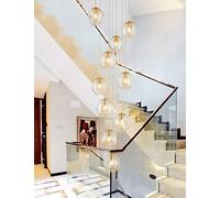 10 Glass Balls Staircase Chandelier Long Pendant Light Duplex Building Large Chandelier Living Room Villa Hollow Modern Minimalist Staircase Lamp 40x200cm (color : Champagne)