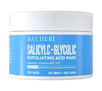 10% Glycolic Acid + 2% Salicylic Acid Peel Pads - BACHERI Resurfacing Pads For Face with Vitamins B5, C & E, Allantoin - Exfoliating Facial Peel for Dark Spots, Blackhead, Acne, 55 Pcs