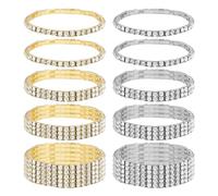 10 Gold And Silver Bracelets, Including 2 Single Rows, 1 Double Row, 1 Three Rows, 1 Five Rows, Women's Jewelry, Elastic Retractable Bracelet, Gold And Silver Decoration, Suitable For Wedding Parties